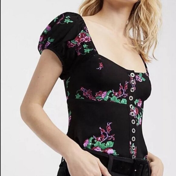 Free People Close To You floral smocked back blouse - Picture 3 of 6